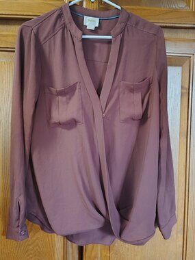 Anthropologie Maeve Eva Wrap Drape Front Blouse Womens Size 6 Burgundy
